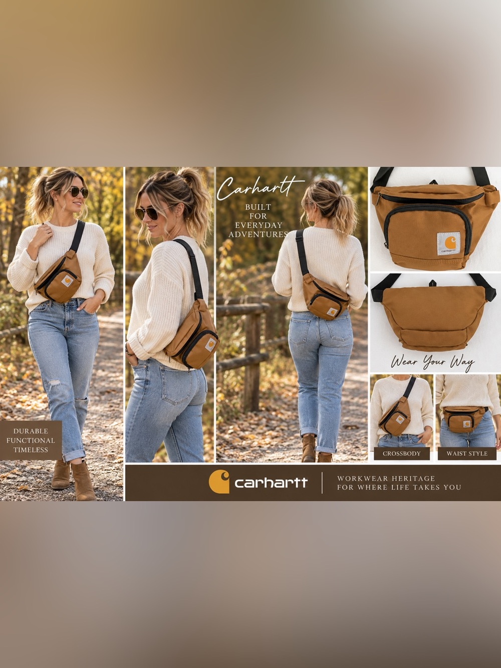 Carhartt Brown Multi Pocket Waist Pack Crossbody Sling Bag Gorpcore